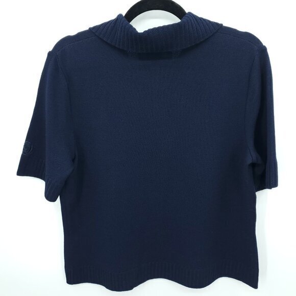 St. John Sport Santana Knit Short Sleeve Embroidered Polo M Navy/Gold Buttons - Picture 2 of 16